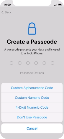 Follow the instructions on the screen to turn on use of phone lock code or press Don't Use Passcode.