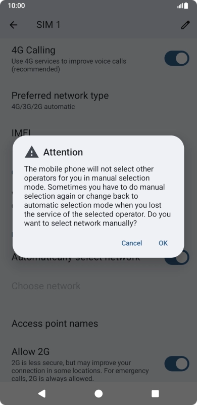 Press OK to turn off the function and wait while your phone searches for networks.