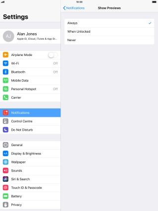To select notification preview on the lock screen, press Always.