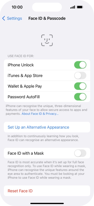 Press the indicators next to the required settings to turn them on or off.