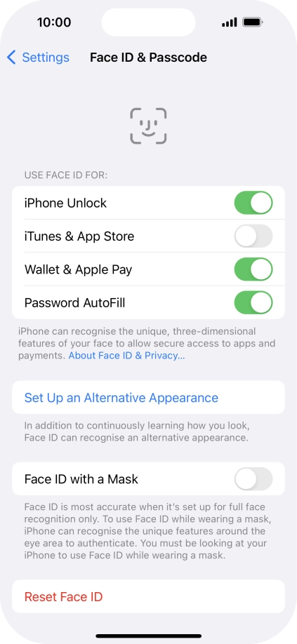 Press the indicators next to the required settings to turn them on or off.
