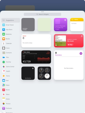 Press the required widget. Press the required widget.