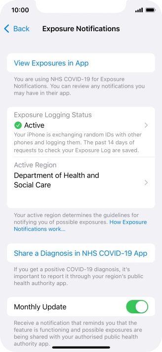 Press Exposure Logging Status.