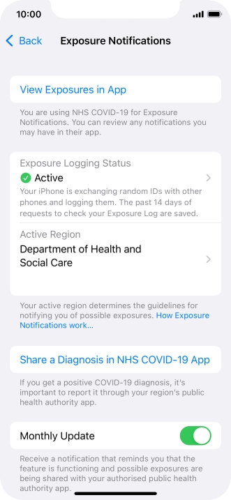 Press Exposure Logging Status.