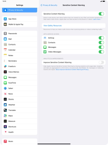 Press the indicators next to the required applications to turn the function on or off. Press the indicators next to the required applications to turn the function on or off.