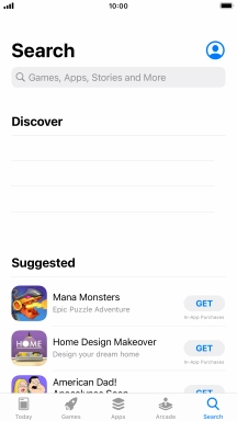 Press the search field and key in the name or subject of the required app.