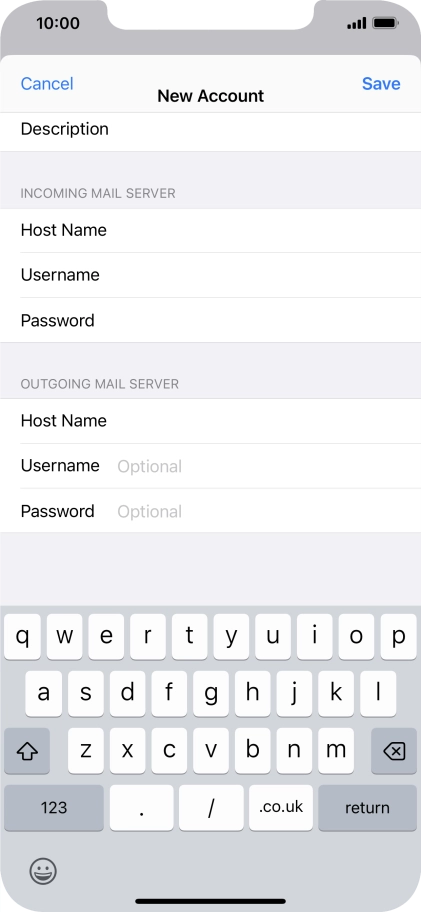 Press Username and key in the username for your email account. Please note that if you're using Vodafone's outgoing server, leave the username field empty.
