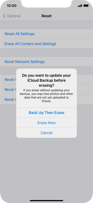 Press the required setting.