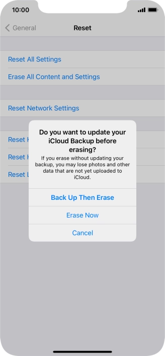 Press the required setting.