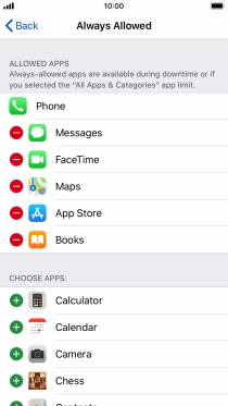Press the remove icon next to the required app to remove it from the list of allowed apps during Downtime.