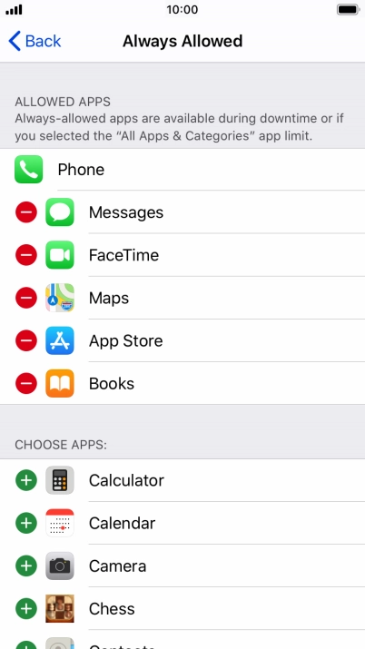 Press the remove icon next to the required app to remove it from the list of allowed apps during Downtime.