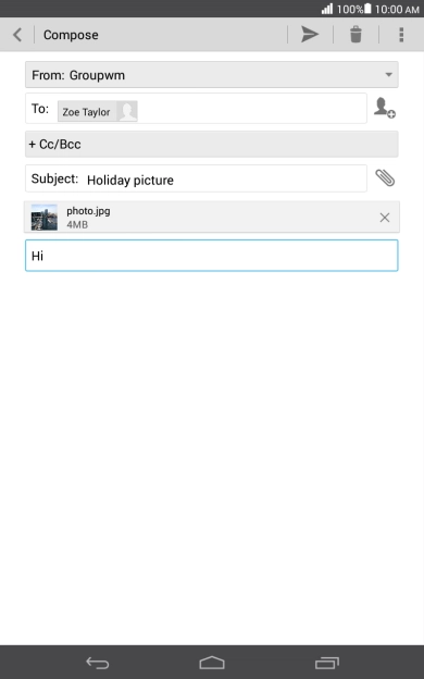 Press the send icon when you've finished your email message.