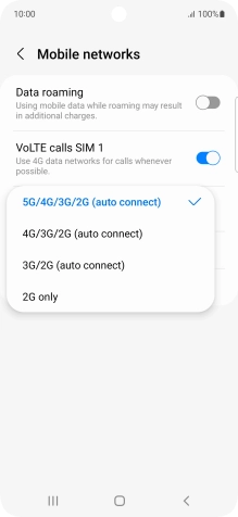 Press the required network mode.