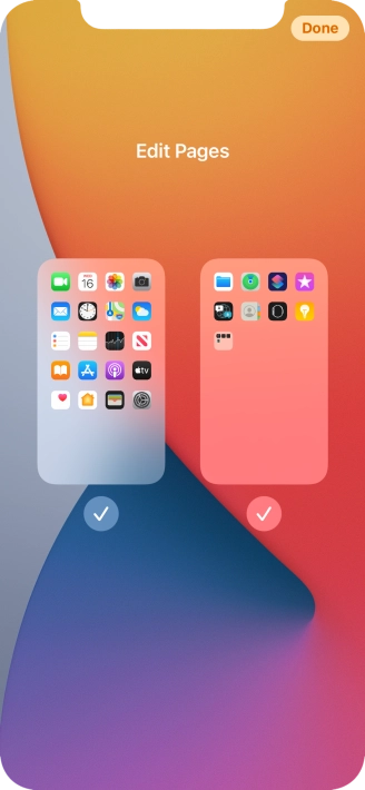 Press the fields below the required home screens to select or deselect them.
