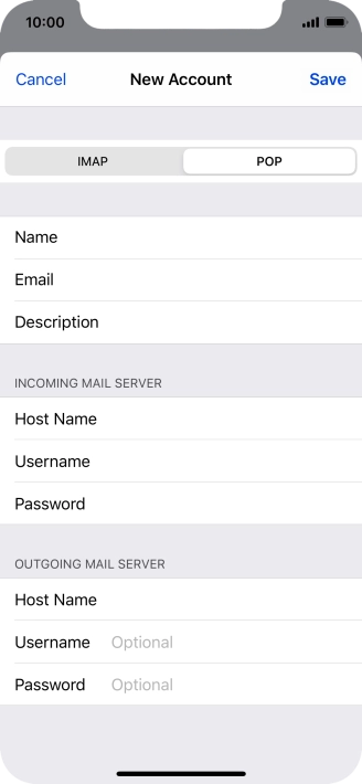Press Username and key in the username for your email account. Please note that if you're using Vodafone's outgoing server, leave the username field empty.