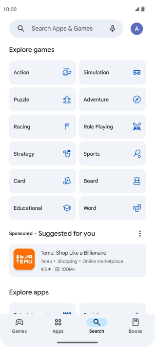 Press the search field.