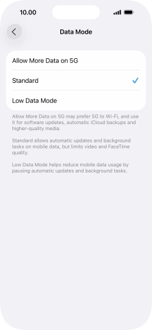 Press the required setting.