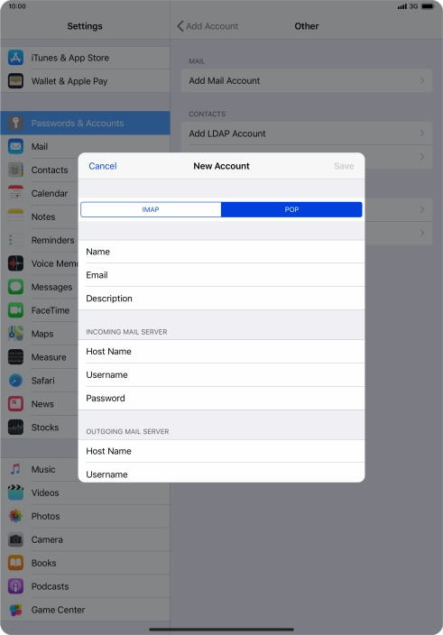 Press Host Name and key in the name of your email provider's incoming server.