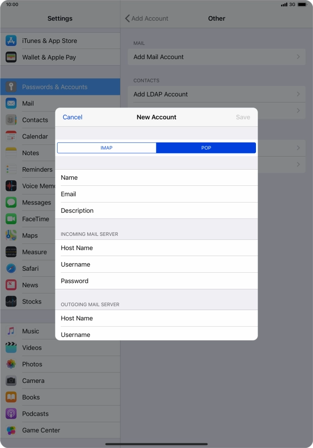 Press Host Name and key in the name of your email provider's incoming server.