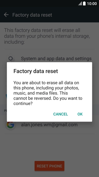 Press OK. Wait a moment while the factory default settings are restored. 
Follow the instructions on the screen to set up your phone and prepare it for use.