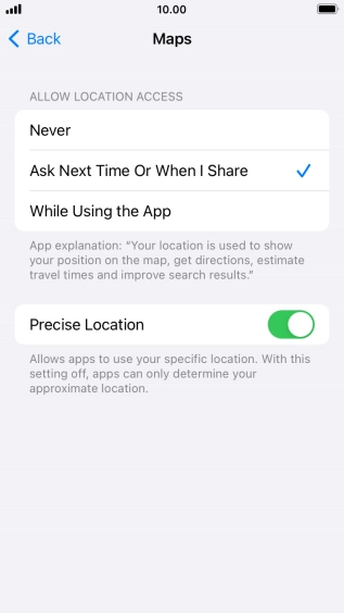 Press the required setting to turn the function on or off.