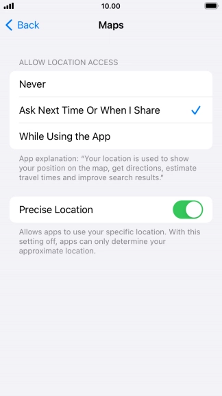 Press the required setting to turn the function on or off.