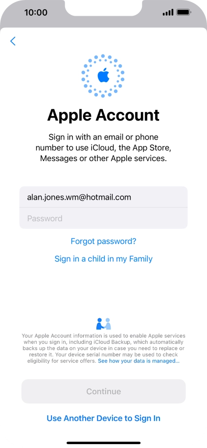 Press Password and key in the password for your Apple ID.