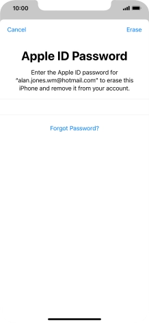 Key in the password for your Apple ID and press Erase. Wait a moment while the factory default settings are restored. Follow the instructions on the screen to set up your phone and prepare it for use.