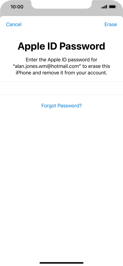 Key in the password for your Apple ID and press Erase. Wait a moment while the factory default settings are restored. Follow the instructions on the screen to set up your phone and prepare it for use.