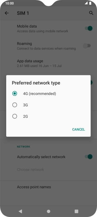 Press the required network mode.