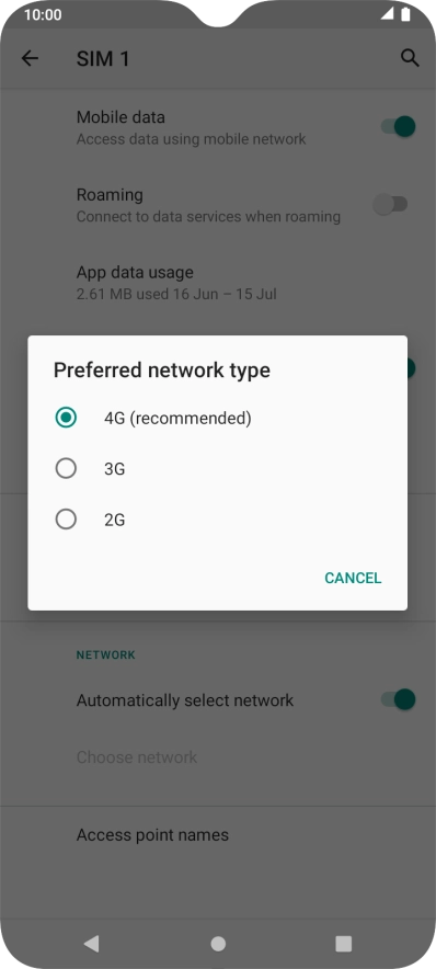 Press the required network mode.