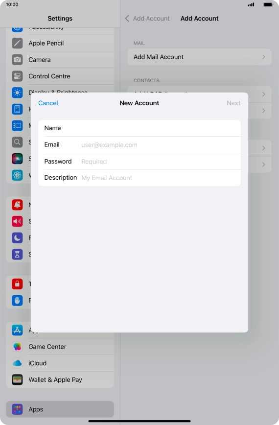 Press Email and key in your email address.