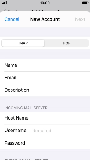 Press Username and key in the username for your email account.