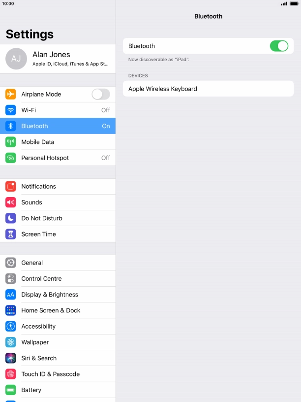 Press the required Bluetooth device and follow the instructions on the screen to pair the device with your tablet.