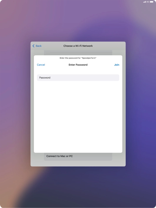 Key in the password for the Wi-Fi network and press Join.