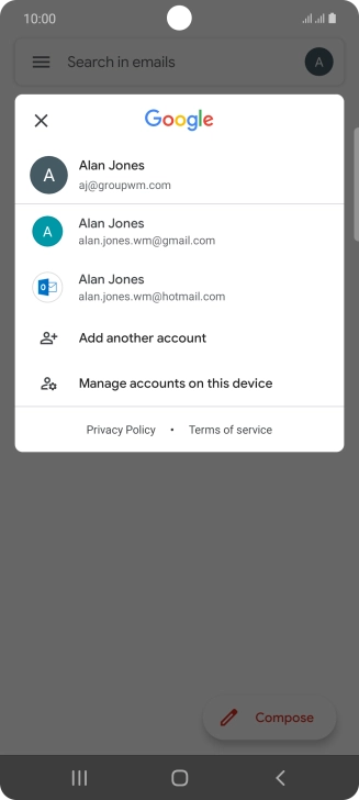 Press the required email account.