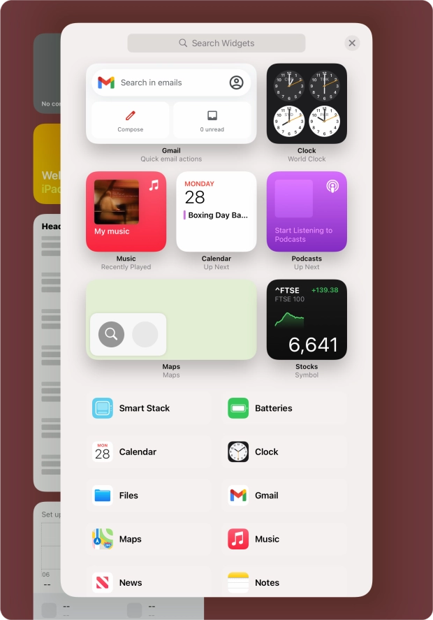 Press the required widget.