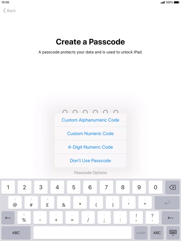 Follow the instructions on the screen to turn on use of lock code or press Don't Use Passcode.