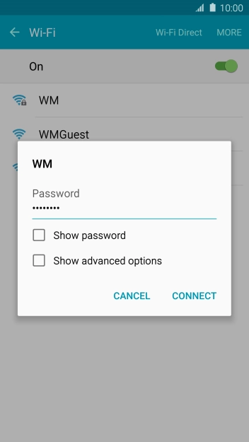 Key in the password for the Wi-Fi network and press CONNECT.