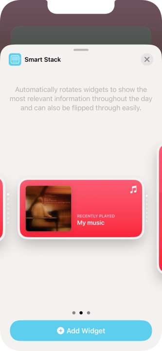 Slide your finger right or left on the screen to select the required widget size.