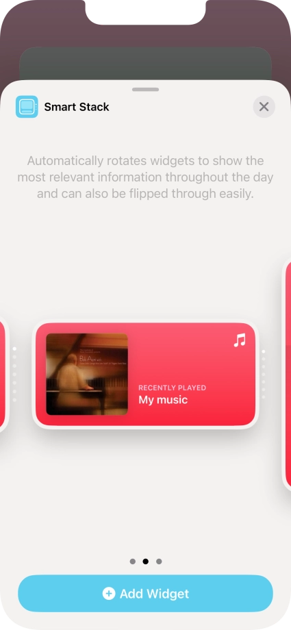 Slide your finger right or left on the screen to select the required widget size.