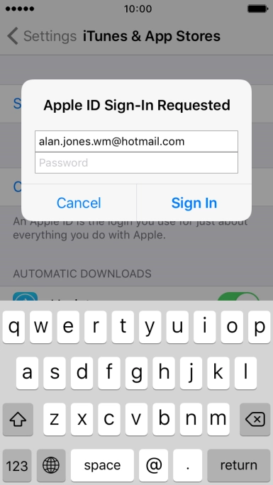 Press Password and key in the password for your Apple ID.