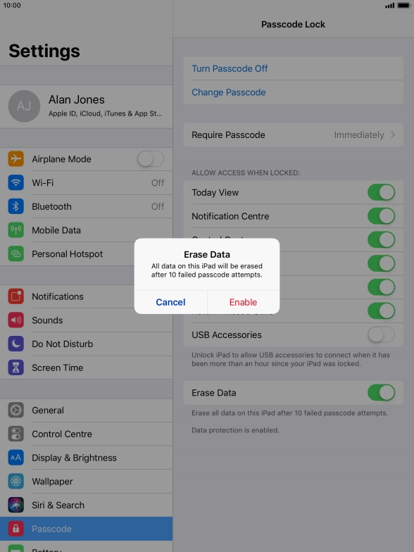 If you turn on the function, press Enable.