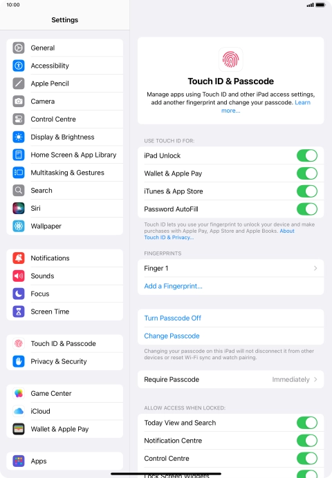 Press the indicators next to the required settings to turn them on or off.