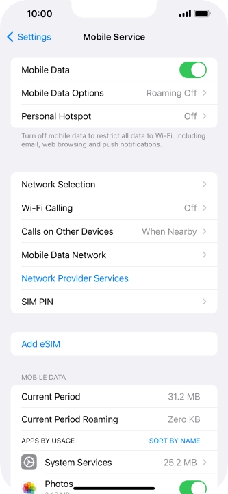 Press Mobile Data Options.