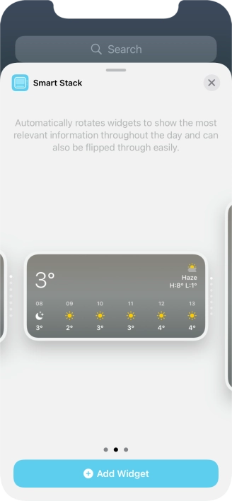 Slide your finger right or left on the screen to select the required widget size.