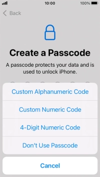 Follow the instructions on the screen to turn on use of phone lock code or press Don't Use Passcode.