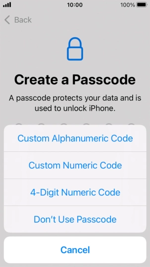Follow the instructions on the screen to turn on use of phone lock code or press Don't Use Passcode.