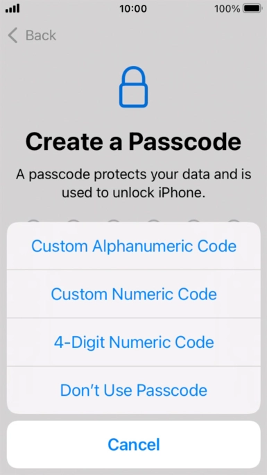 Follow the instructions on the screen to turn on use of phone lock code or press Don't Use Passcode.