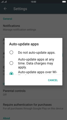 To turn off automatic update of apps, press Do not auto-update apps..